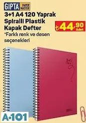 GIPTA 3+1 A4 120 YAPRAK SPİRALLİ PLASTİK KAPAK DEFTER
